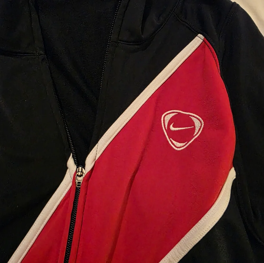 Nike Navy Red Track Full Zip Athletic Sportswear Swoosh Zip-Up Warm Up Jacket